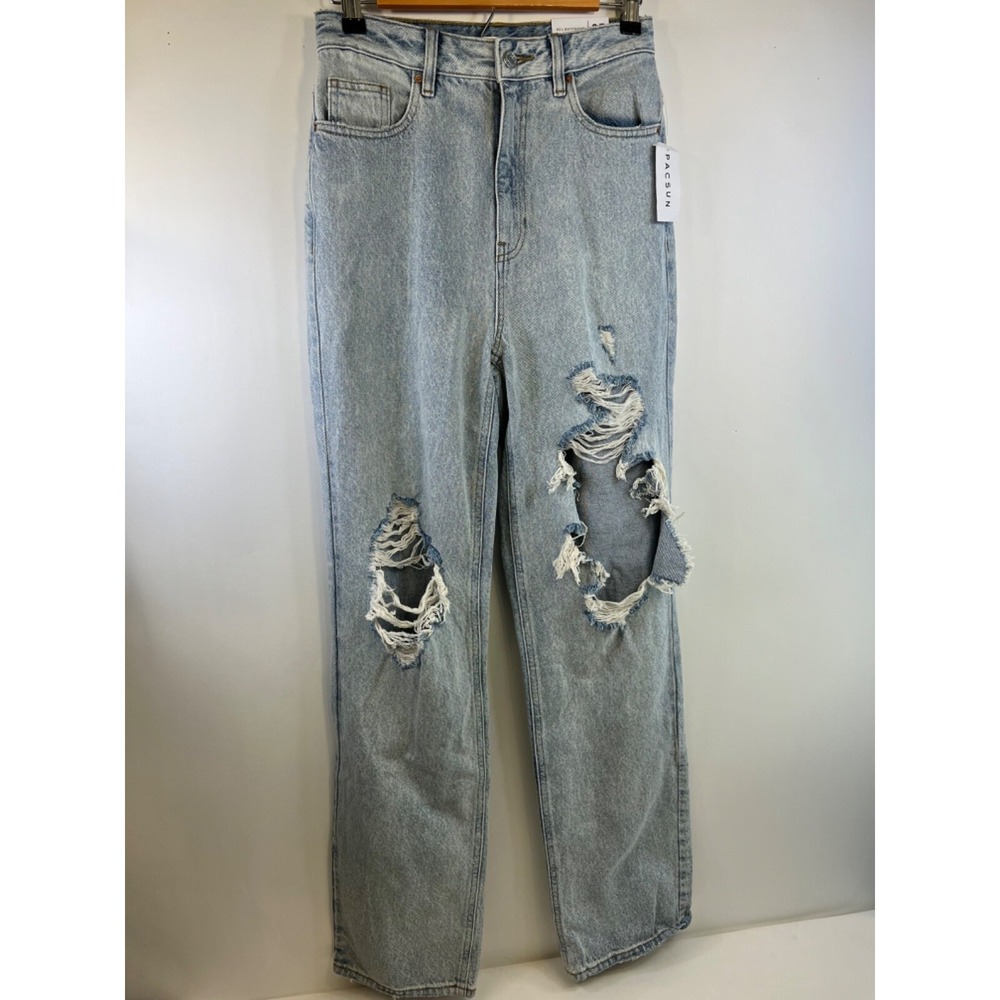 Pacsun 90S Boyfriend Light Wash Distressed Jeans Womens Size 27 Org $59 NWT